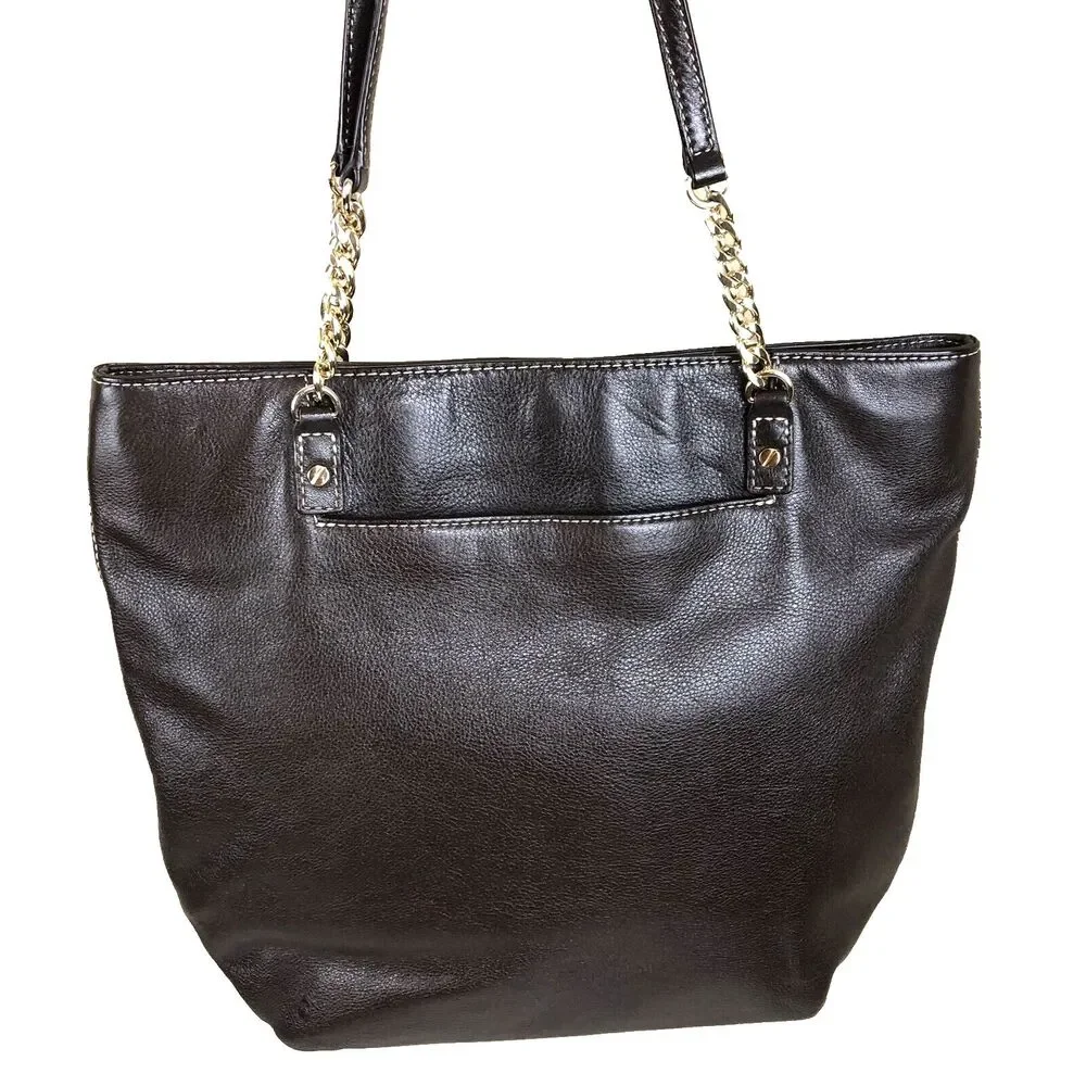 Michael Kors Brown Leather Hand Bag‎ Chain Link & Leather Dual Shoulder Straps